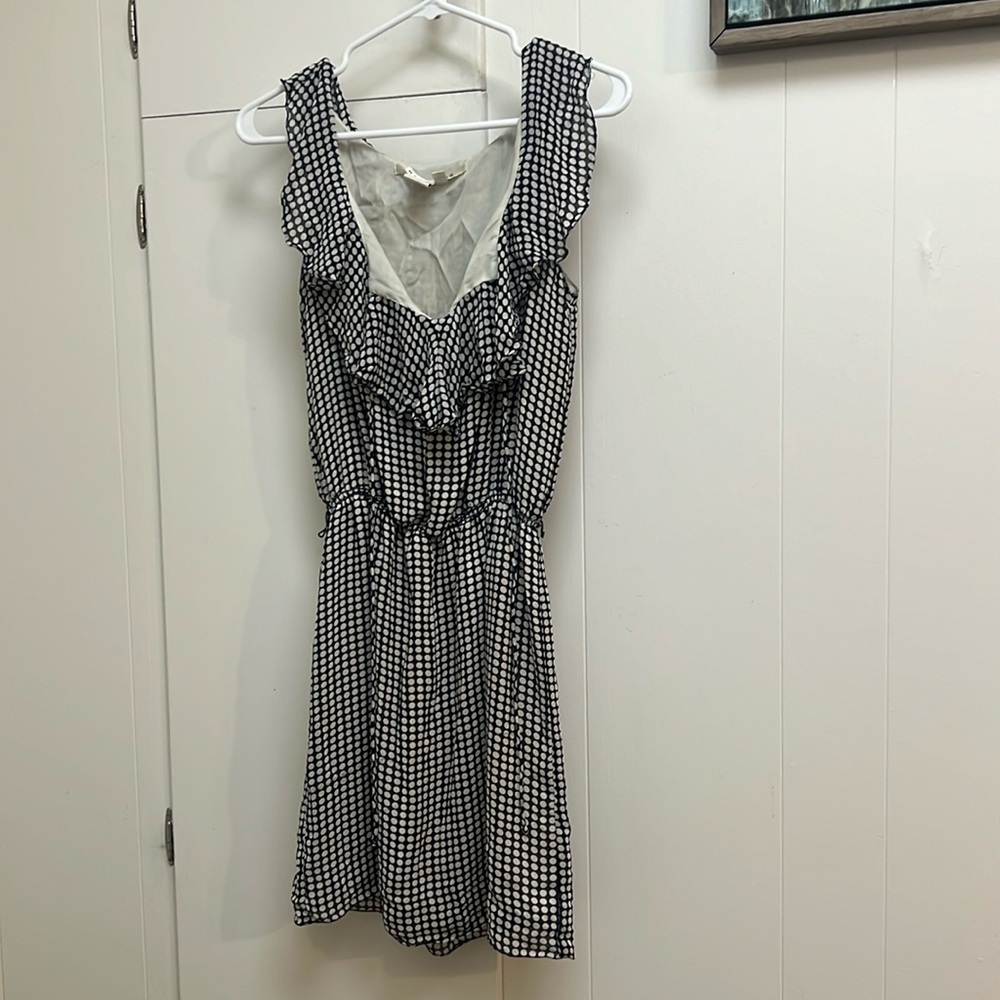 Navy Blue Dress with White Polka Dots
